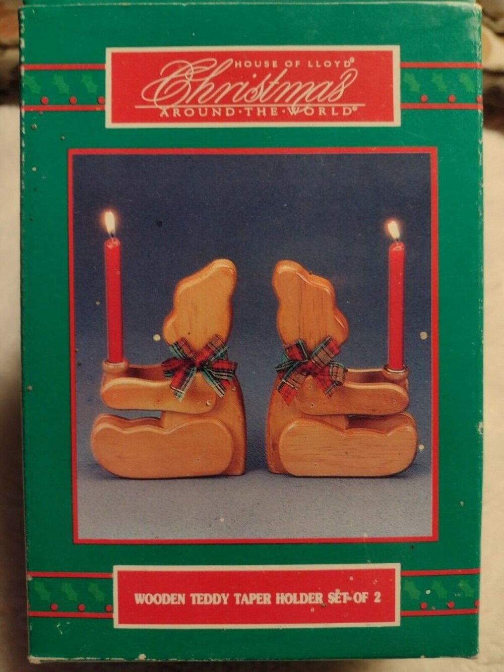 Wooden Teddy Taper Holder Candle Set Of 2 House Of Lloyd Christmas NEW IN BOX